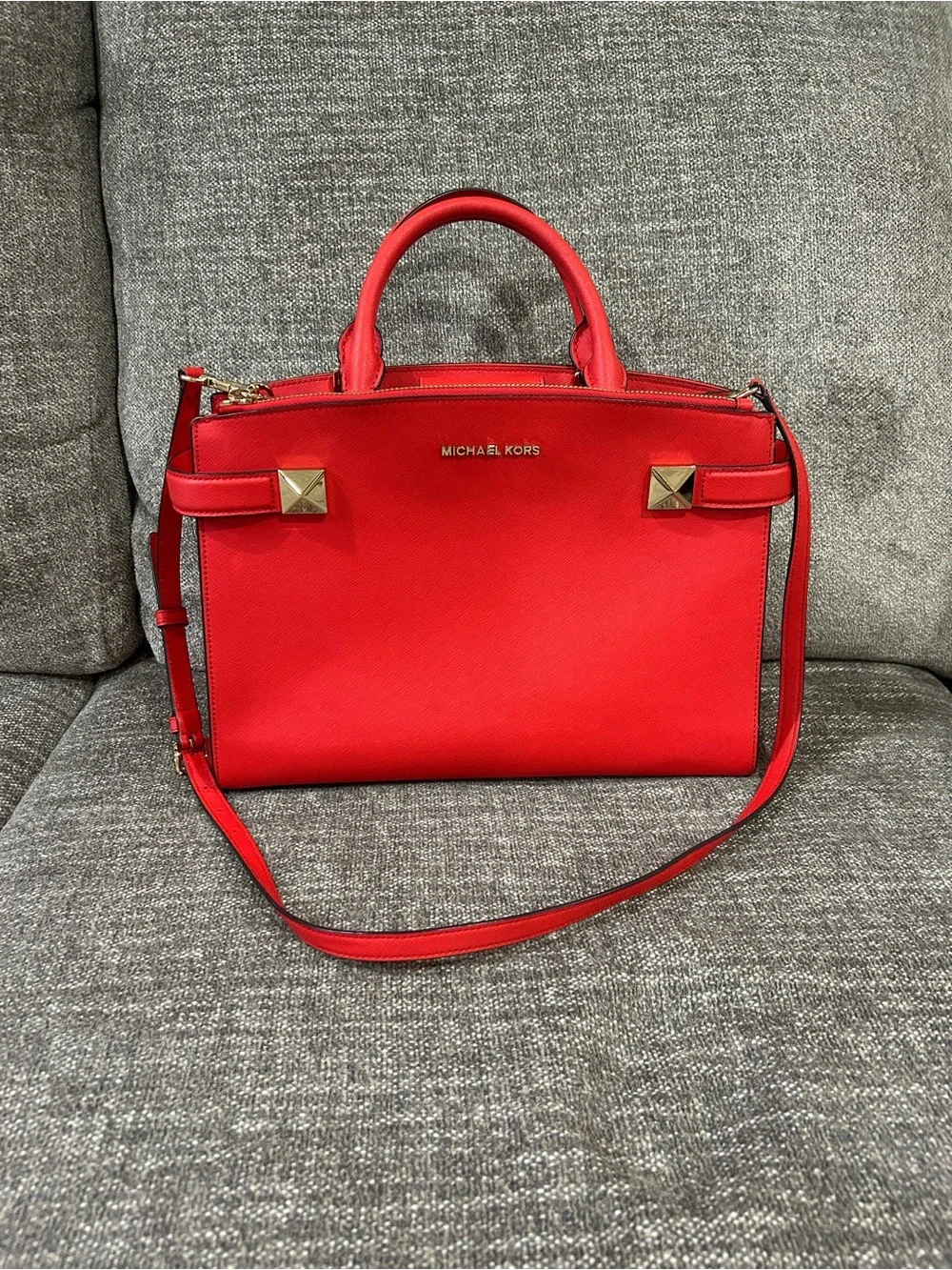 Michael Kors Red Leather Structured Satchel Purse